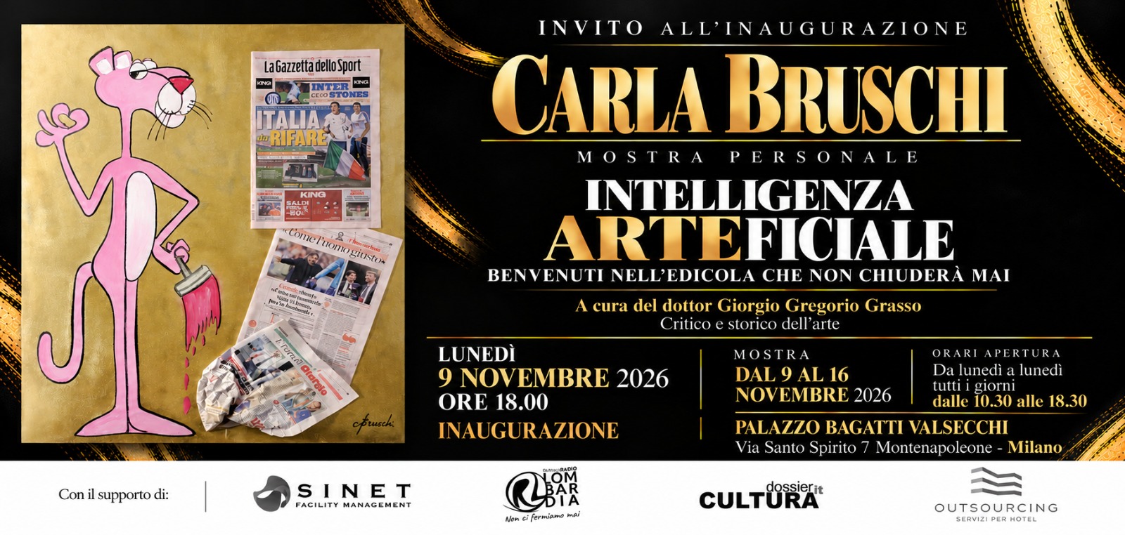 Invito all'inaugurazione della mostra Intelligenza Arteficiale di Carla Bruschi
